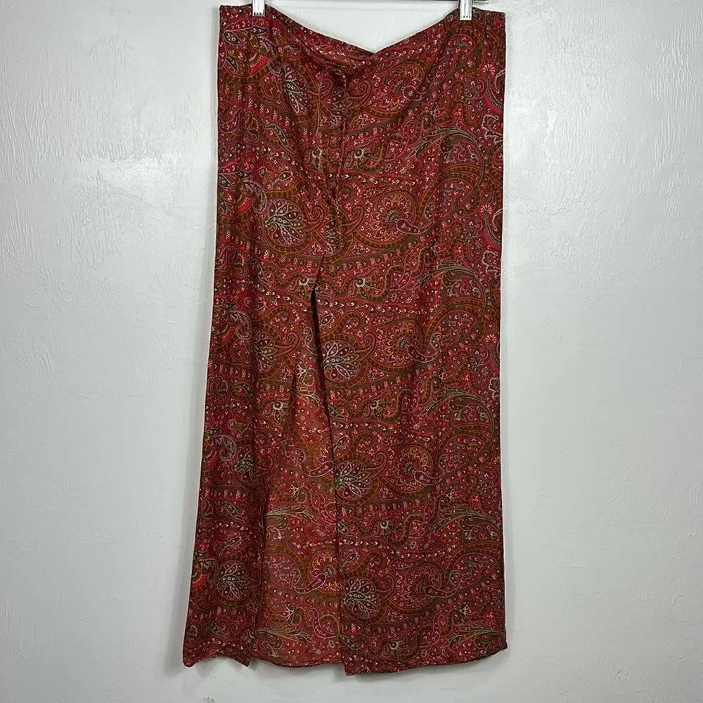 Malia Mills Cotton Paisley Print Front Slit Maxi Skirt Size XS